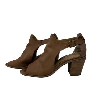 Lucky Brand Brown Suede Leather Open Toe Heeled Shoes size 8M